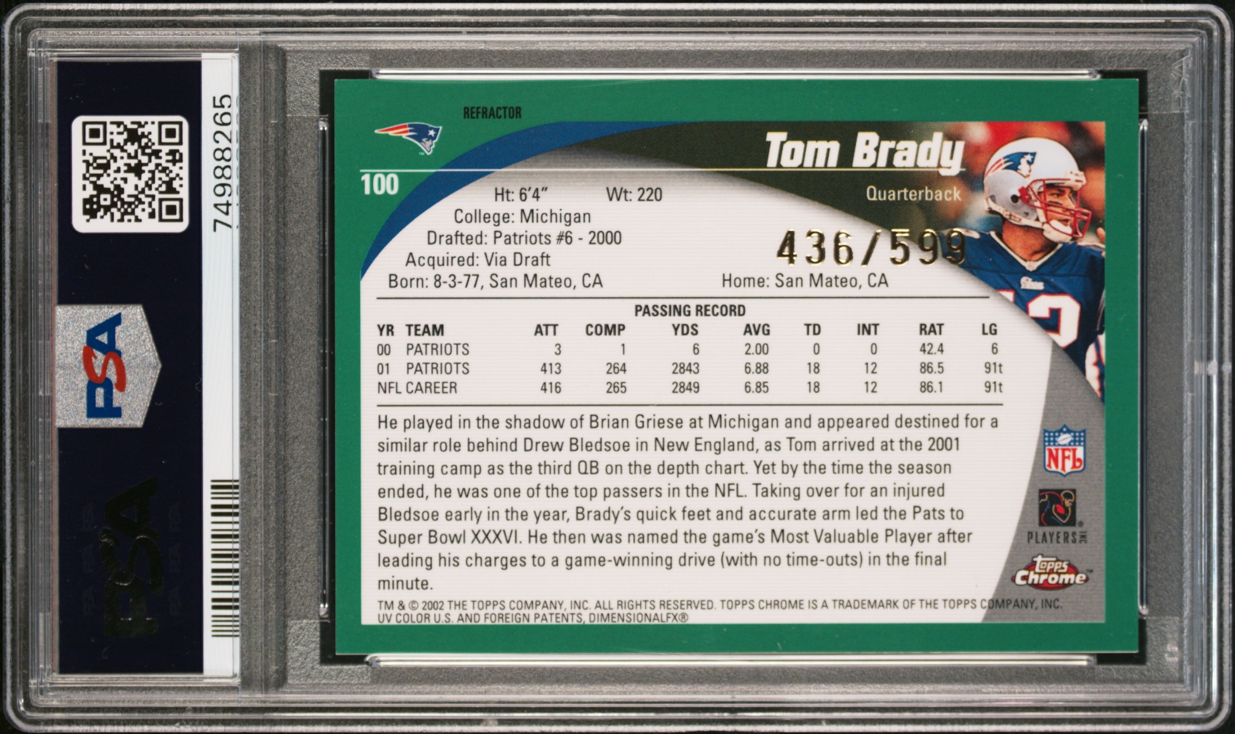 Tom Brady 2002 Topps Chrome Black Refractor BGS 8 Becomes PSA ? - Splendid  Sports